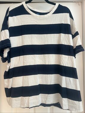 Old Navy Navy and White Striped Short Sleeve Tee